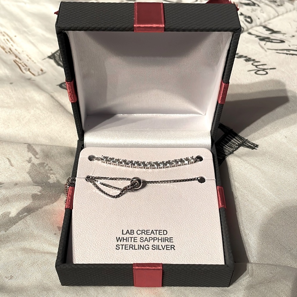 Adjustable lab created white sapphire sterling silver bracelet